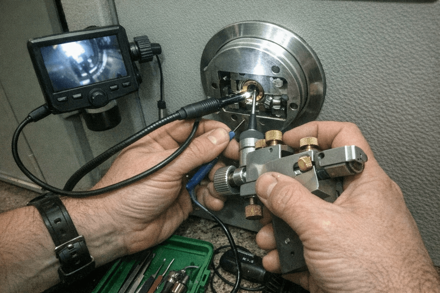 Präzises Spezialwerkzeug im Einsatz bei einer anspruchsvollen Öffnungstechnik.